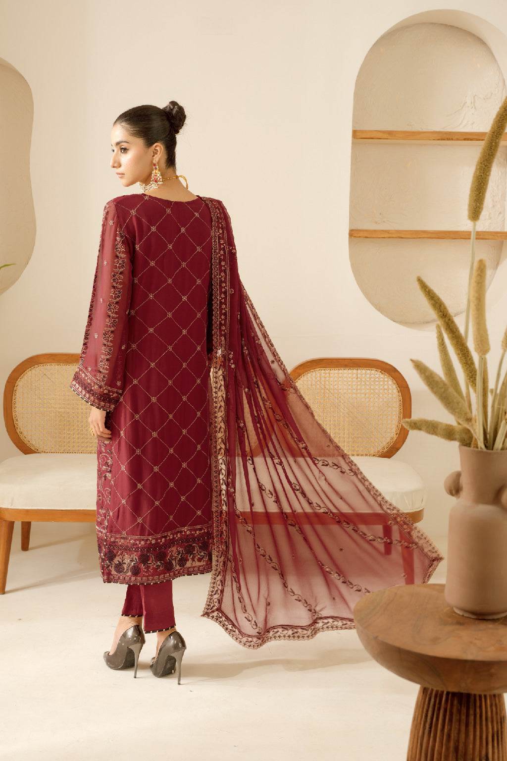 Sonehri By Ramsha Chiffon Unstitched 3pcs - Jotey