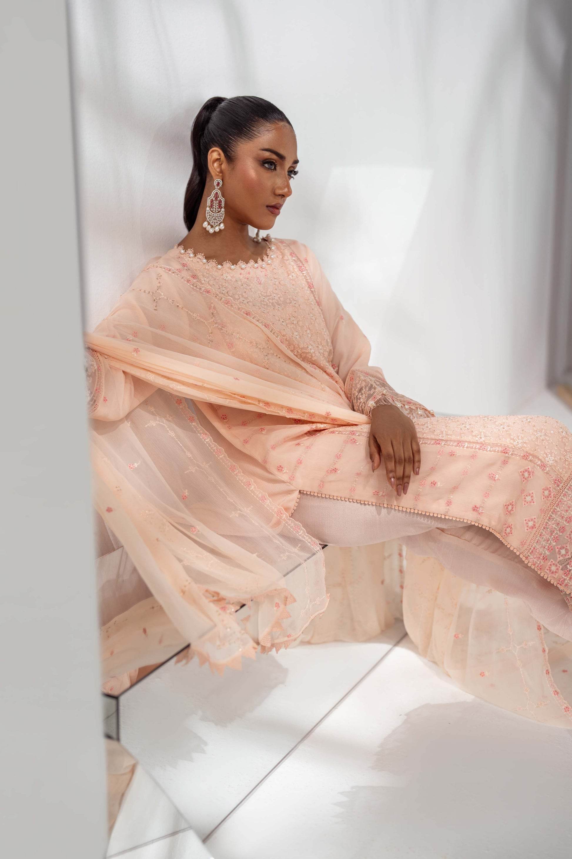 Mehru By Guzel Embroidered Stitched Chiffon 3pcs - Jotey