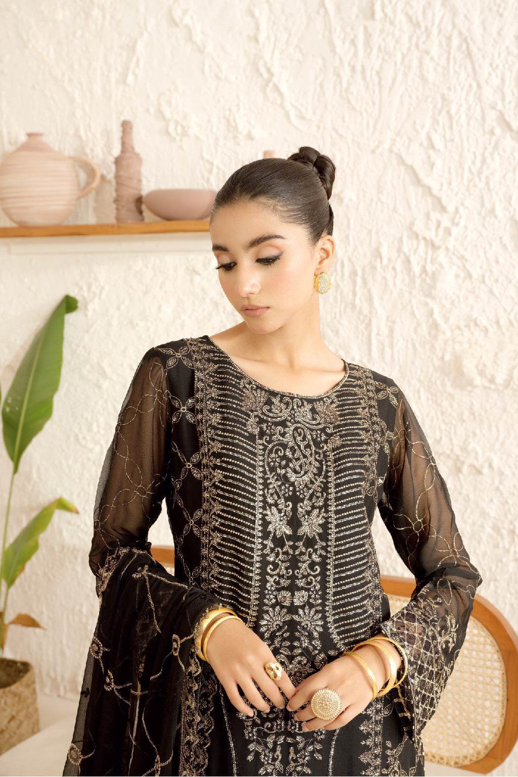 Sonehri By Ramsha Chiffon Unstitched 3pcs - Jotey