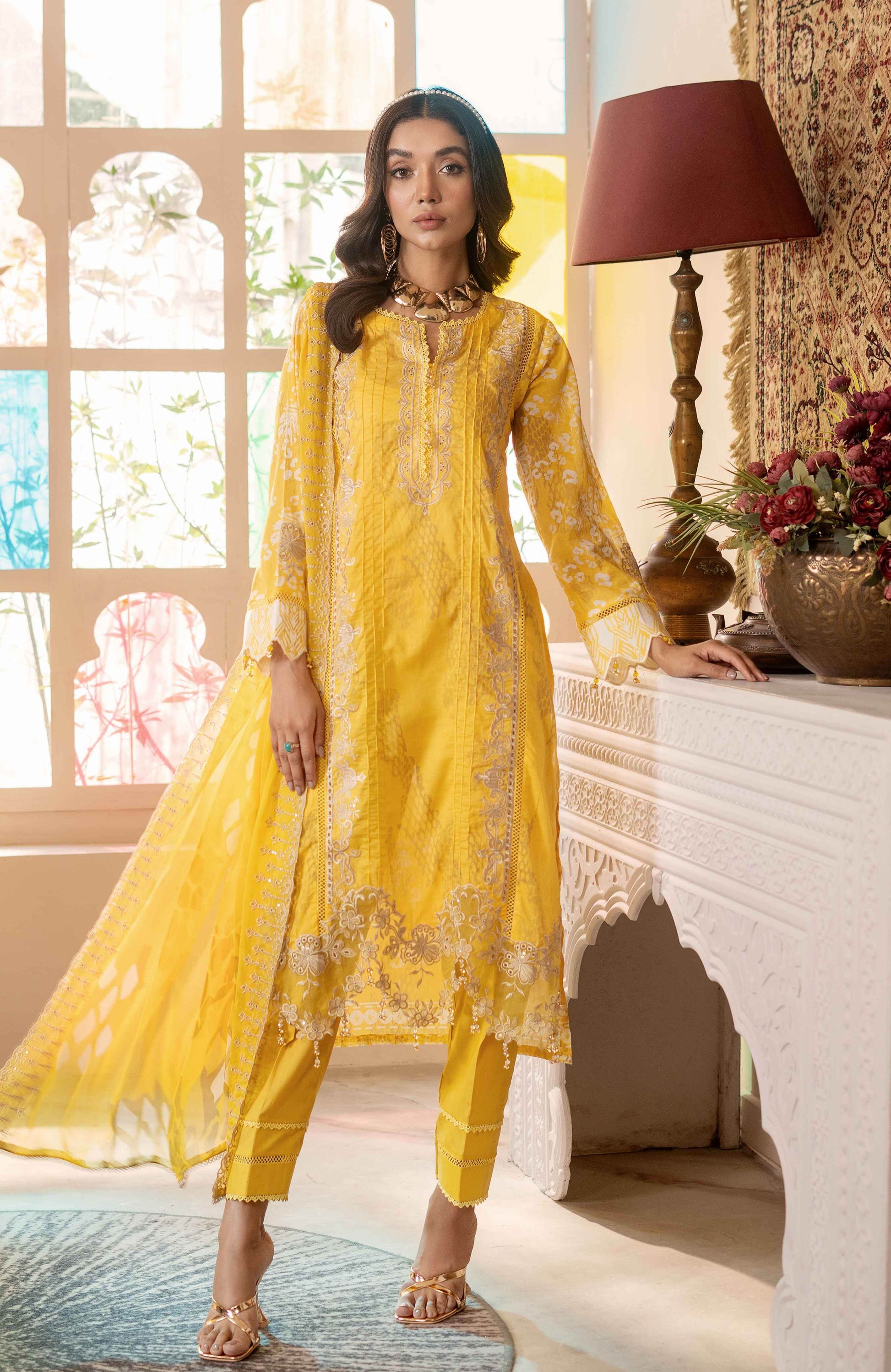Sunshine Bloom By Alzohaib Premium Printed Embroidered Unstitched 3pcs - Jotey