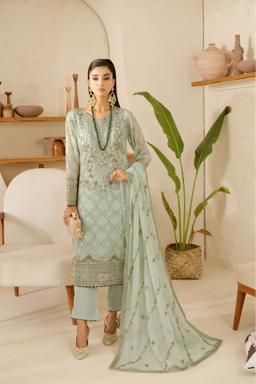 Sonehri By Ramsha Chiffon Unstitched 3pcs - Jotey