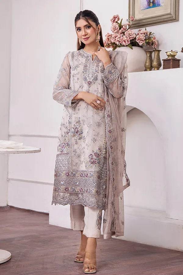 ZA Clothes MUZAYYAN Embroidered Organza Ready to wear 3pcs - Jotey