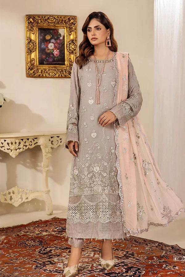 ZA Clothes Embroidered Chiffon Ready to wear 3pcs - Jotey