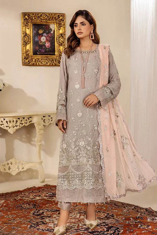 ZA Clothes Embroidered Chiffon Ready to wear 3pcs - Jotey