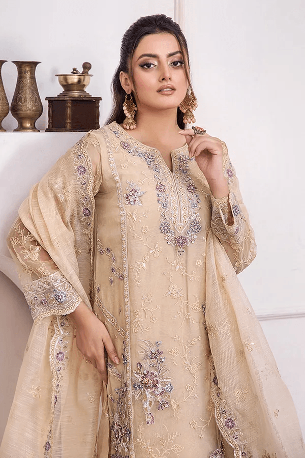 ZA Clothes MUZAYYAN Embroidered Organza Ready to wear 3pcs - Jotey
