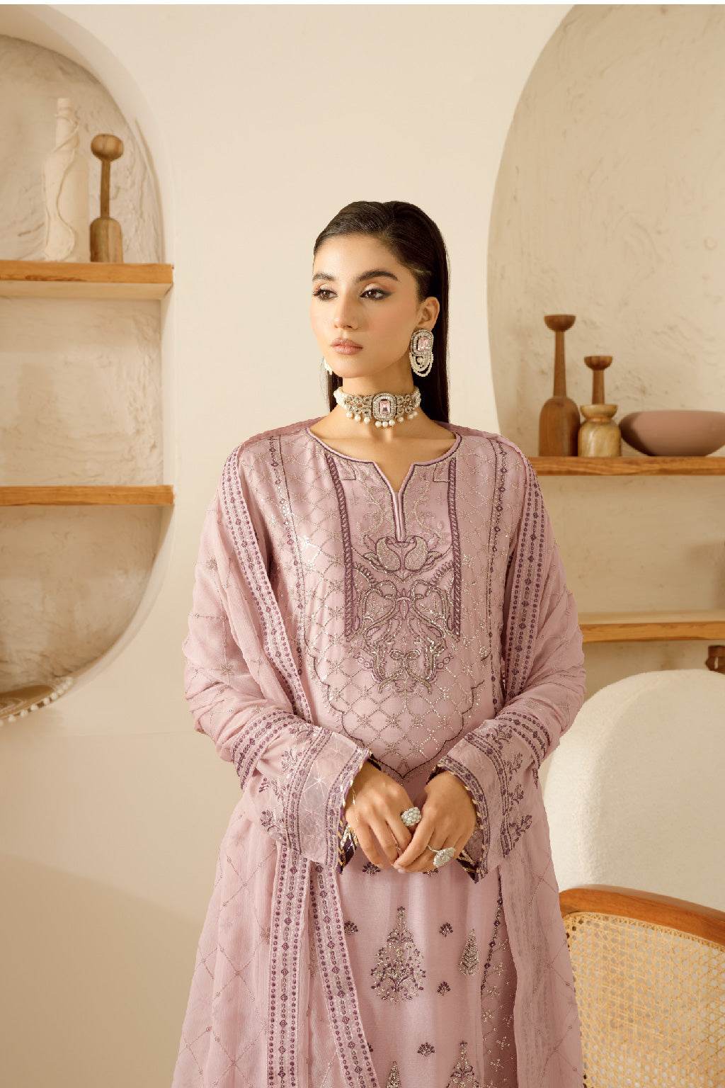 Sonehri By Ramsha Chiffon Unstitched 3pcs - Jotey