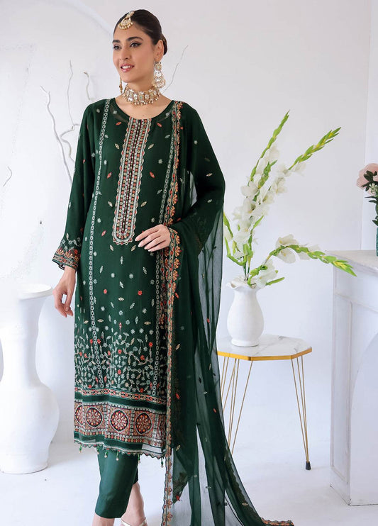 Zahikah By Bin Hameed Luxury Embroidered Chiffon Untitched 3pcs - Jotey