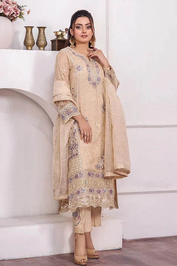 ZA Clothes MUZAYYAN Embroidered Organza Ready to wear 3pcs - Jotey