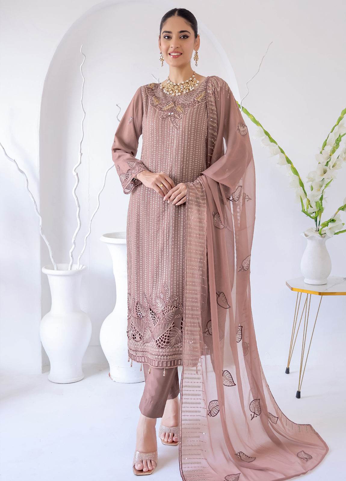 Zahikah By Bin Hameed Luxury Embroidered Chiffon Untitched 3pcs - Jotey