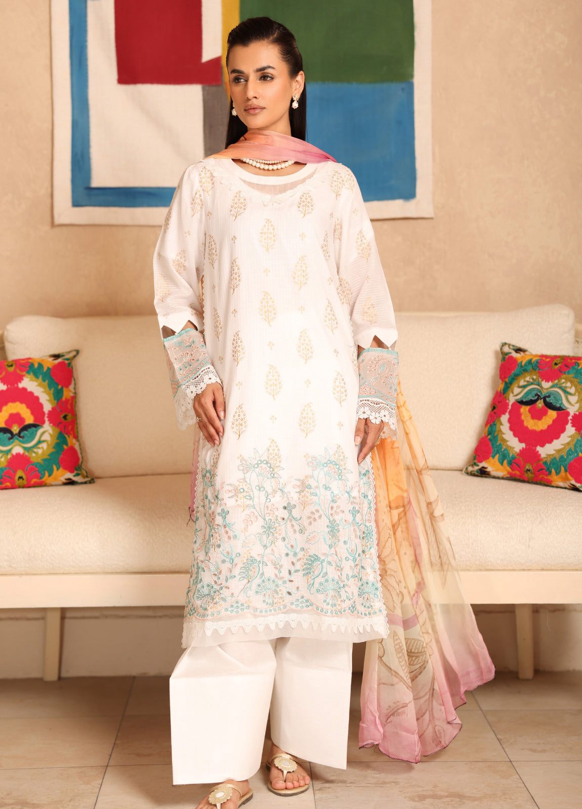 Milhaan By Johra Embroidered Chikankari & Gold Printed Lawn Unstitched 3Pcs