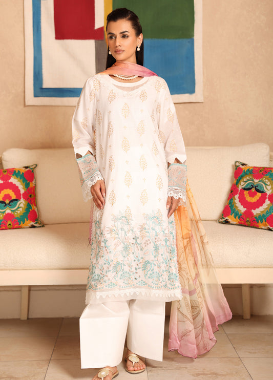 Milhaan By Johra Embroidered Chikankari & Gold Printed Lawn Unstitched 3Pcs