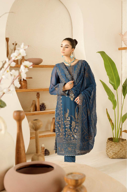 Sonehri By Ramsha Chiffon Unstitched 3pcs - Jotey