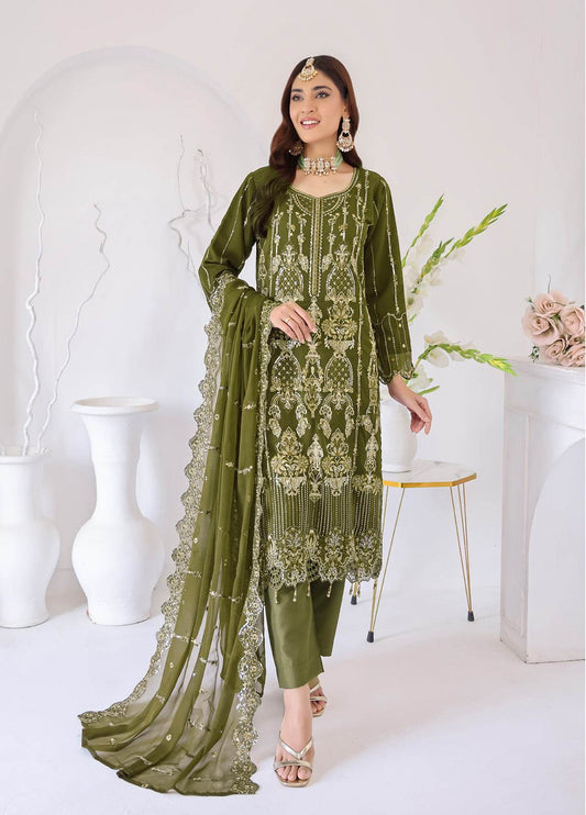 Zahikah By Bin Hameed Luxury Embroidered Chiffon Untitched 3pcs - Jotey