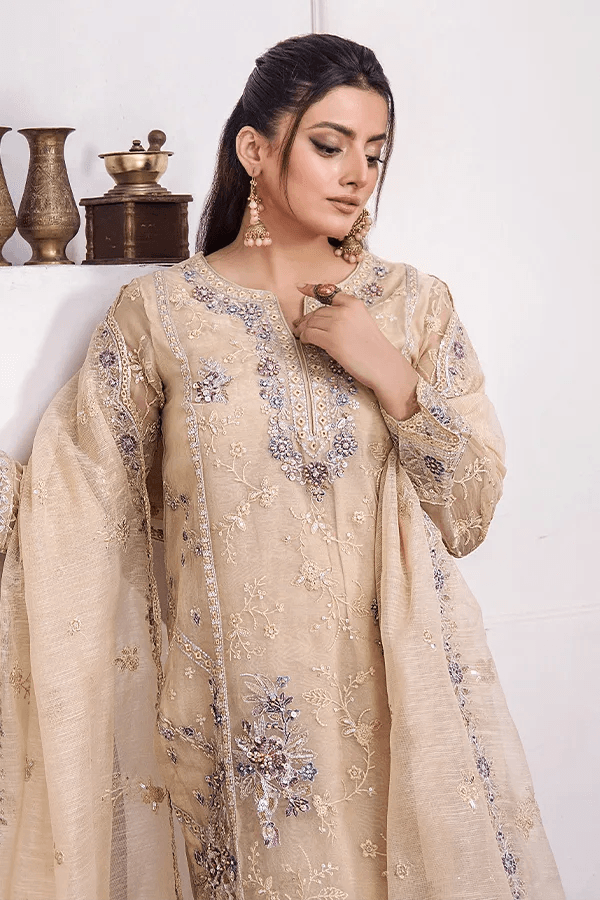 ZA Clothes MUZAYYAN Embroidered Organza Ready to wear 3pcs - Jotey