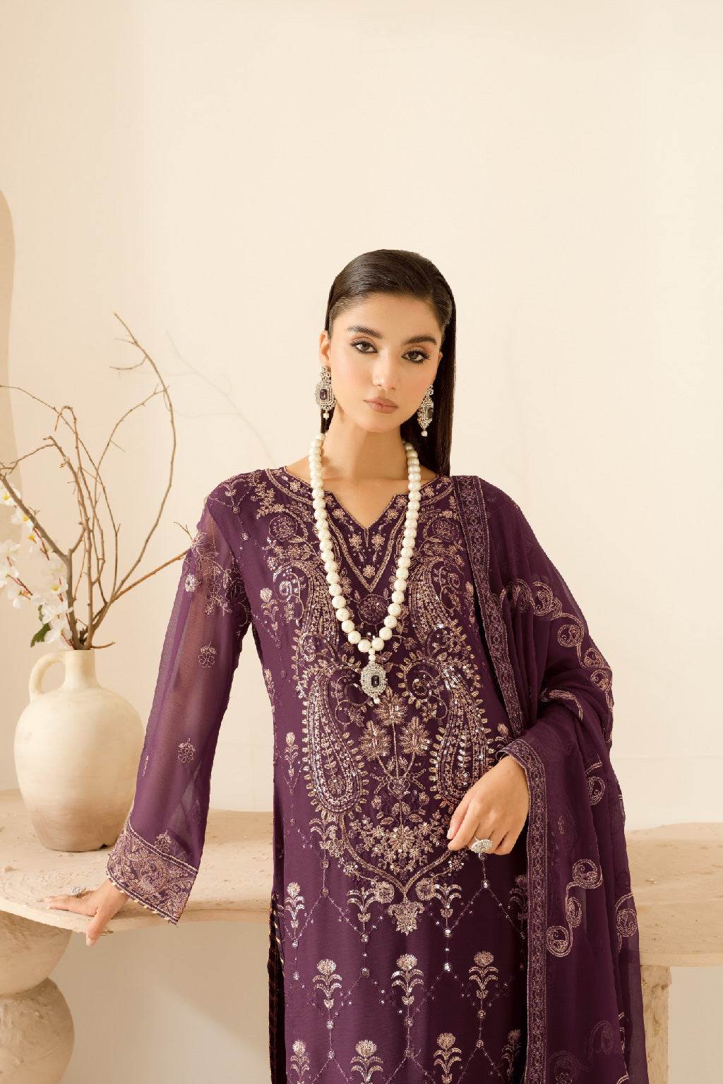 Sonehri By Ramsha Chiffon Unstitched 3pcs - Jotey