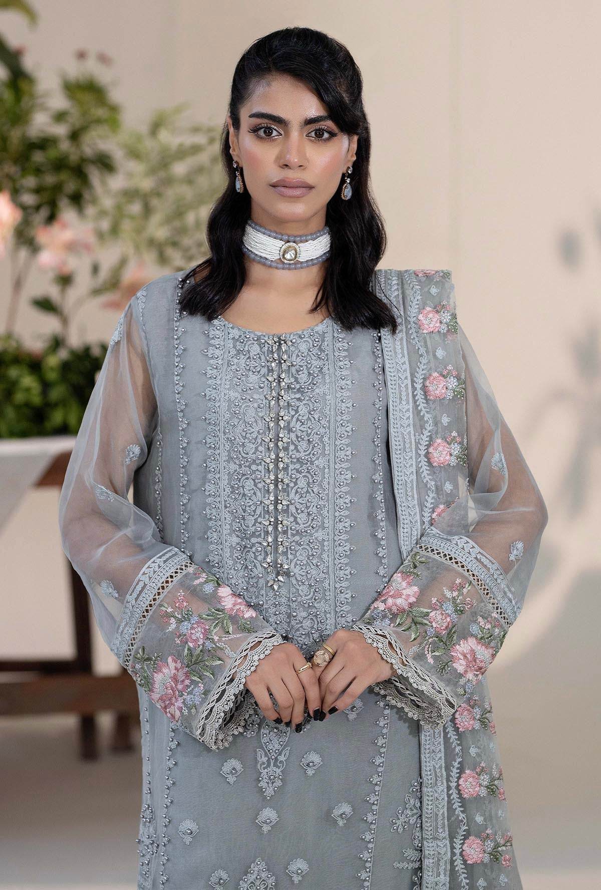 Roshnai By ZA Clothes Embroidered Semi-Stitched Organza 3pcs - Jotey