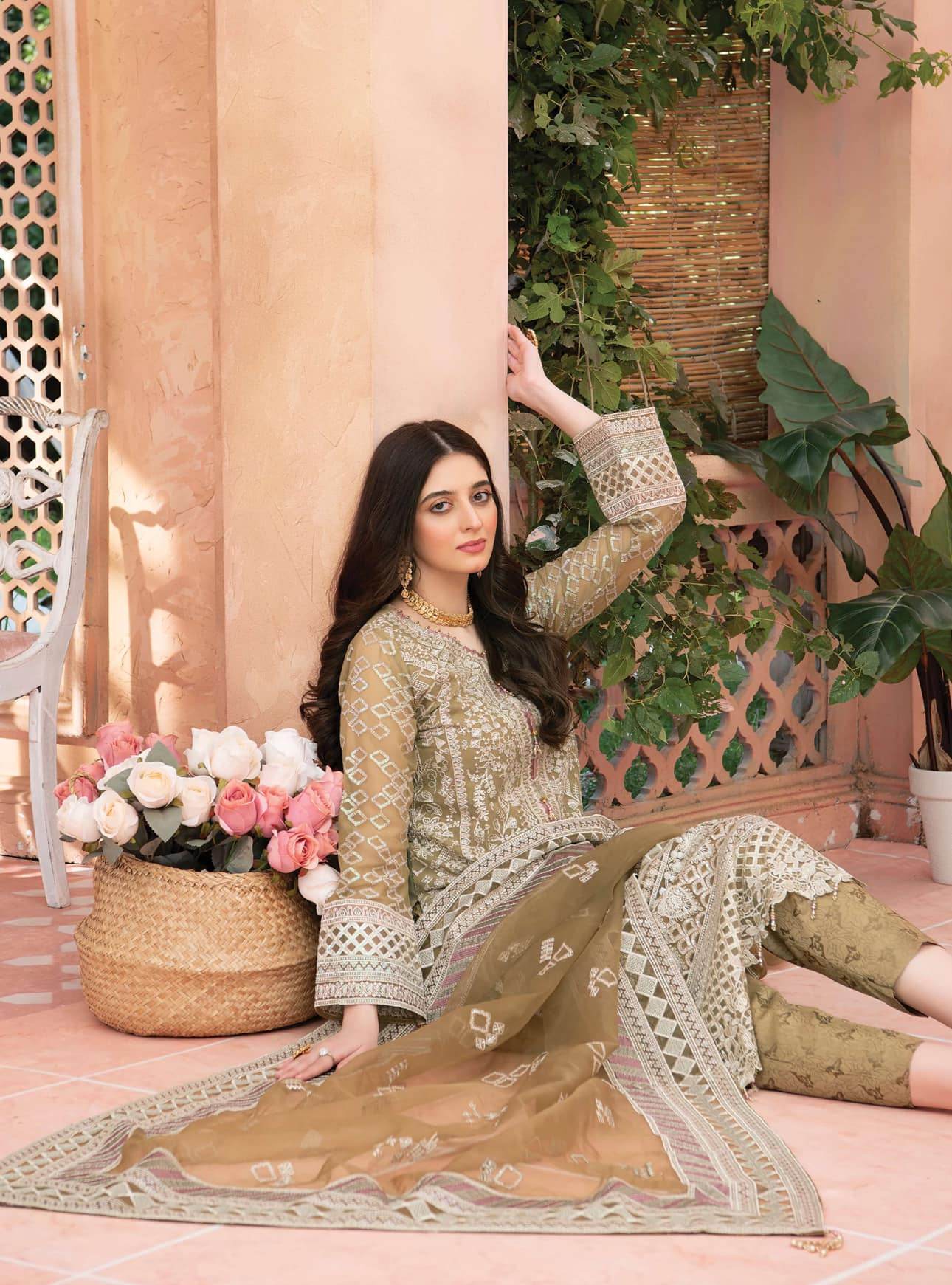 Aeris By Noors Luxury Semi Stitched 3Pcs - Jotey