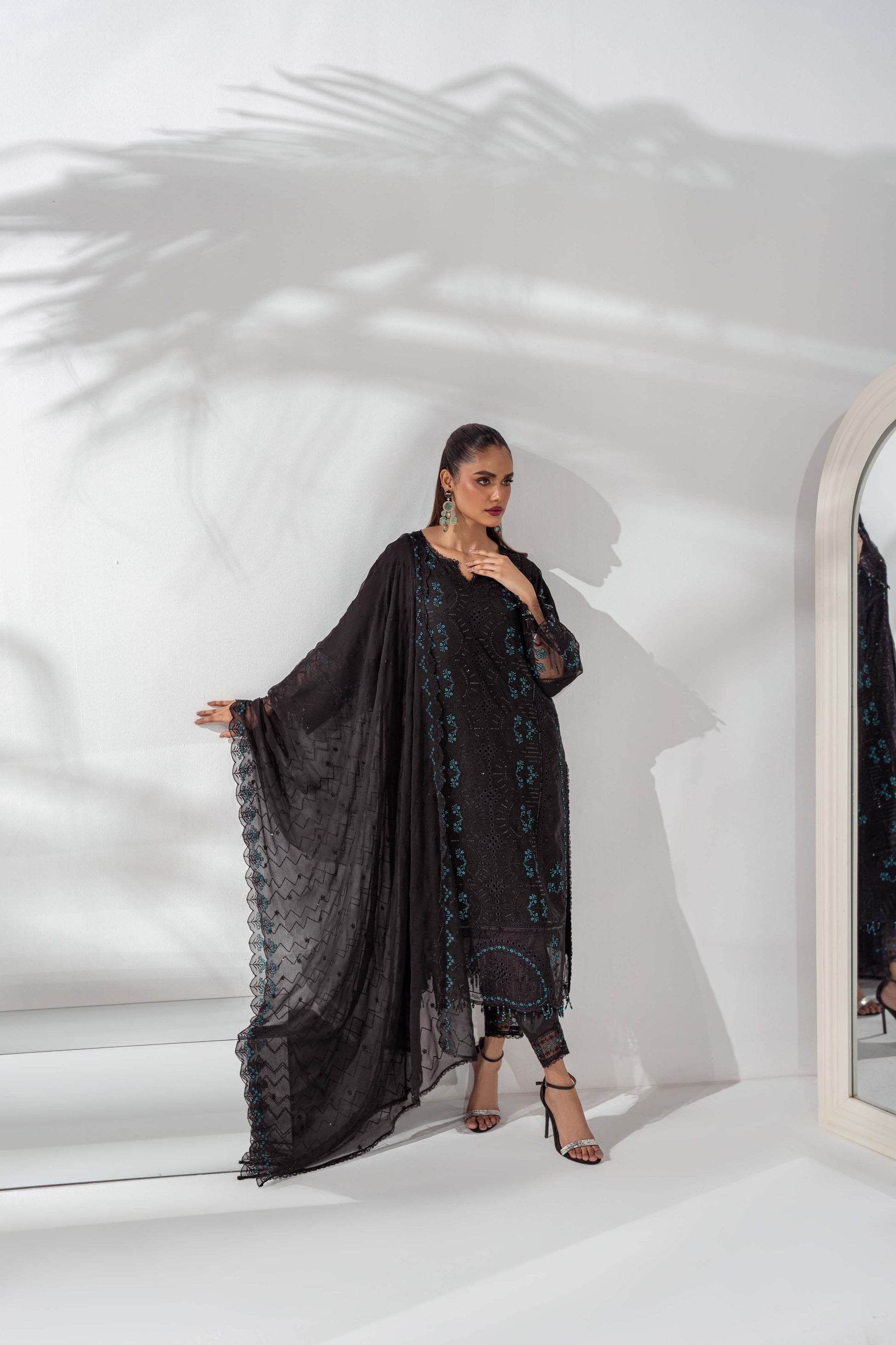 Mehru By Guzel Embroidered Stitched Chiffon 3pcs - Jotey