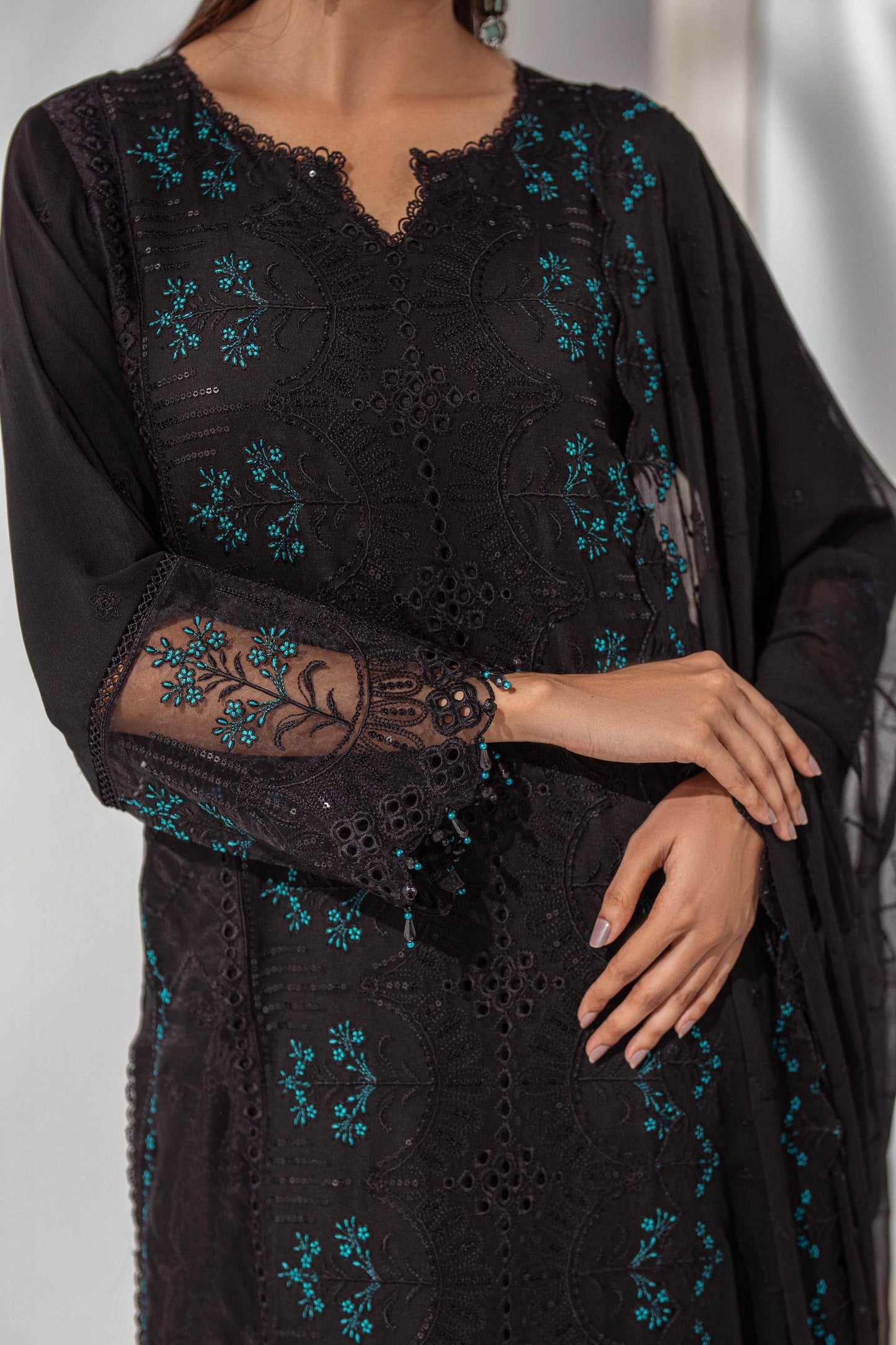 Mehru By Guzel Embroidered Stitched Chiffon 3pcs - Jotey