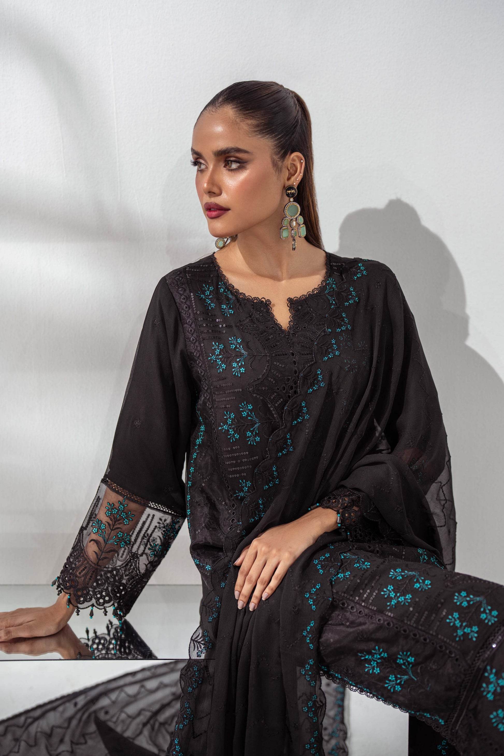 Mehru By Guzel Embroidered Stitched Chiffon 3pcs - Jotey