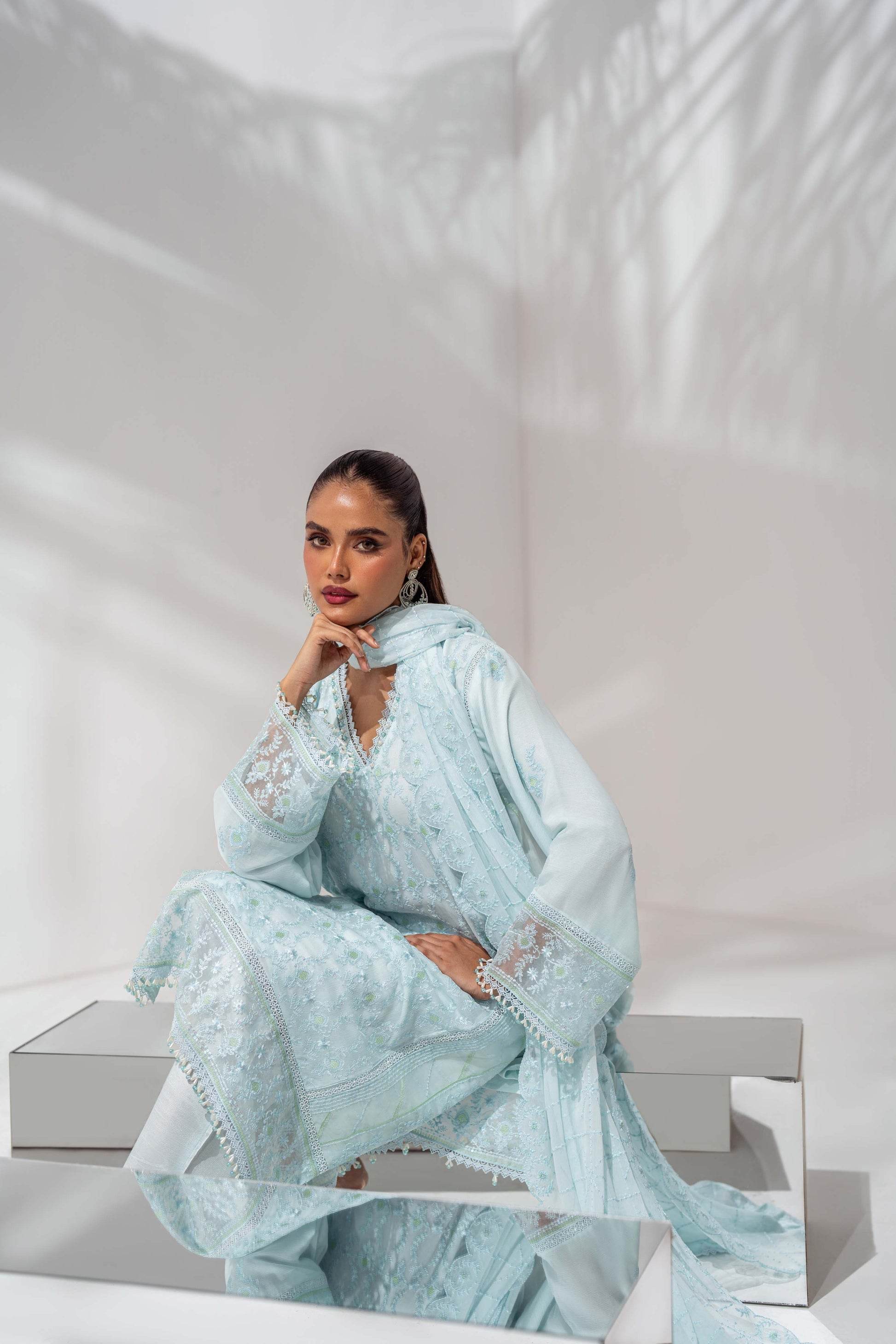 Mehru By Guzel Embroidered Stitched Chiffon 3pcs - Jotey