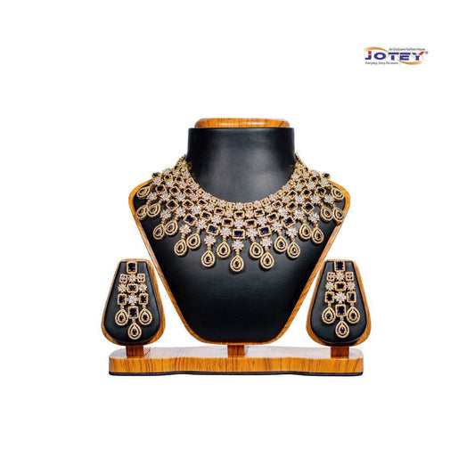 Diamond Cut Blue AD Stone Semi Bridal Neckless Set - Jotey
