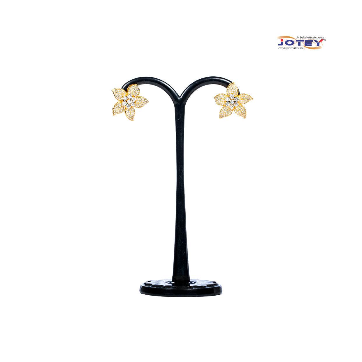 Diamond Cut Golden Plated AD Stone Earrings - Jotey