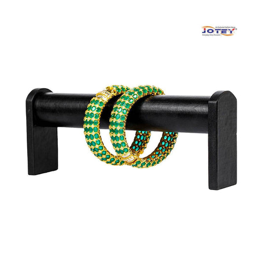 Diamond Cut Green Panna Stone Bangles - Jotey