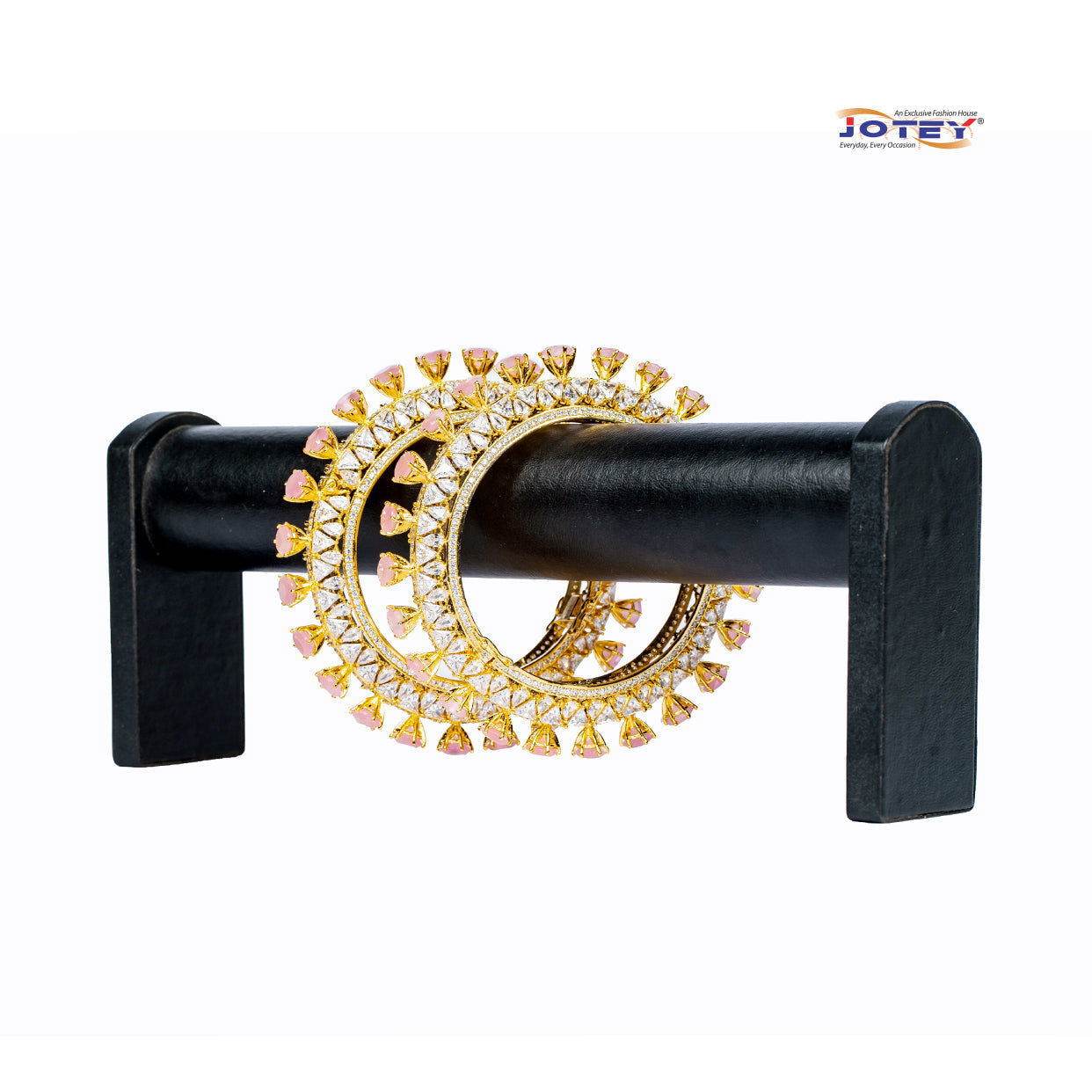 Diamond Cut Rose quartz Stone Bangles - Jotey