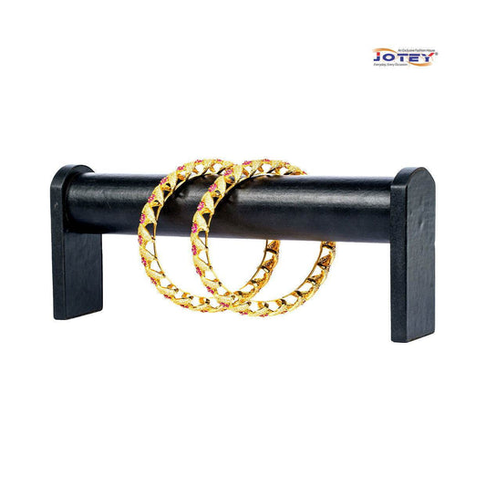 Dimond Cut Gold Plated Ruby Stone Bangles - Jotey