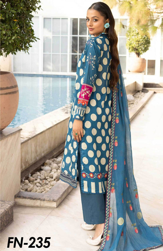 Florence by Nur Embroidered Unstitched Lawn 3pcs - Jotey