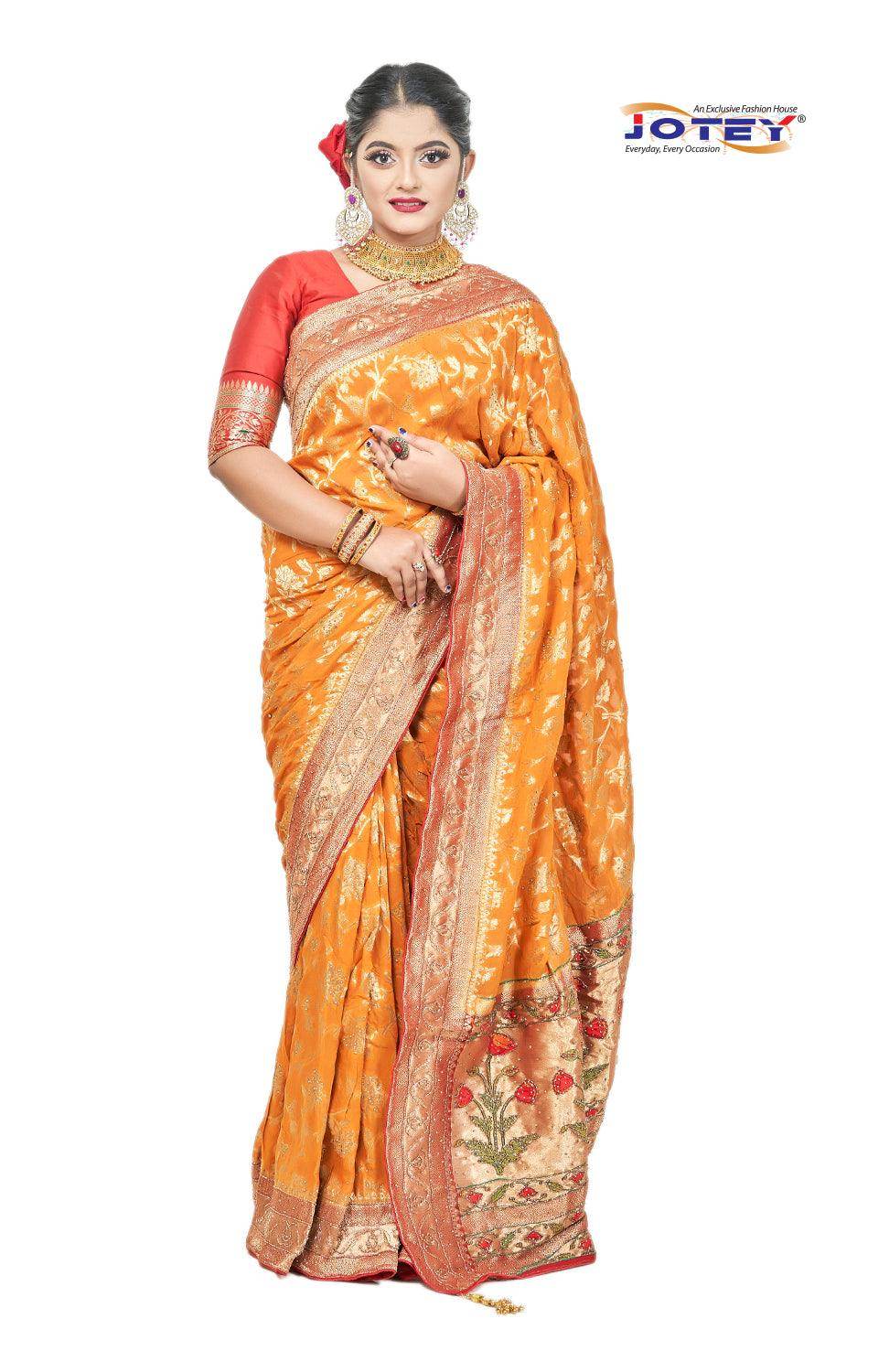 Georgette Banarasi Floral Printed Saree - Jotey
