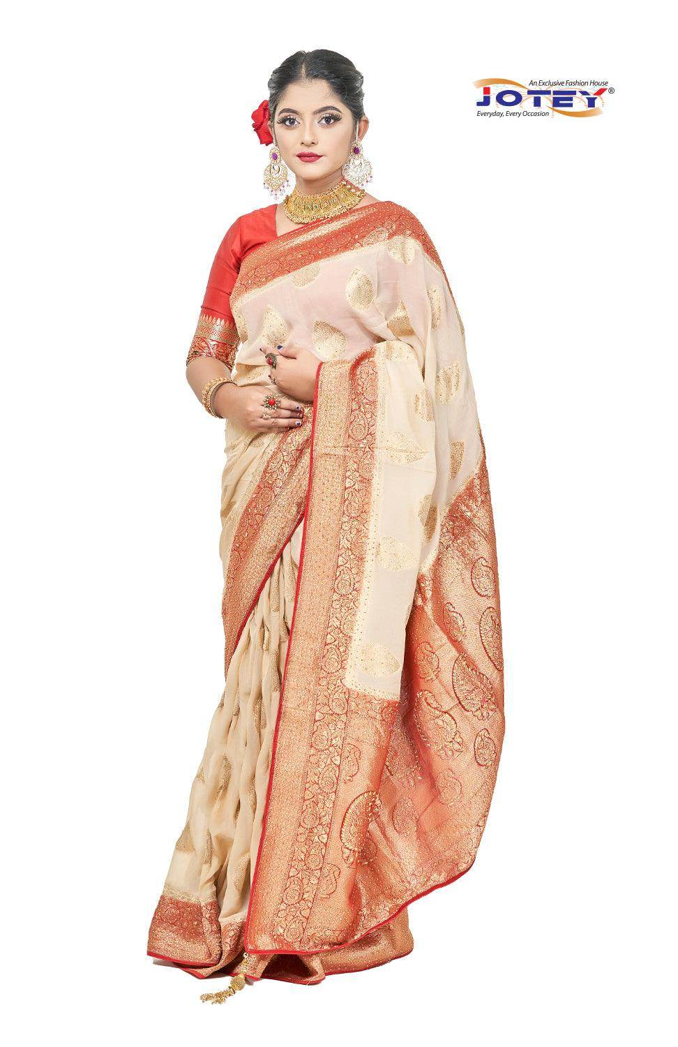 Georgette Banarasi Floral Printed Saree - Jotey
