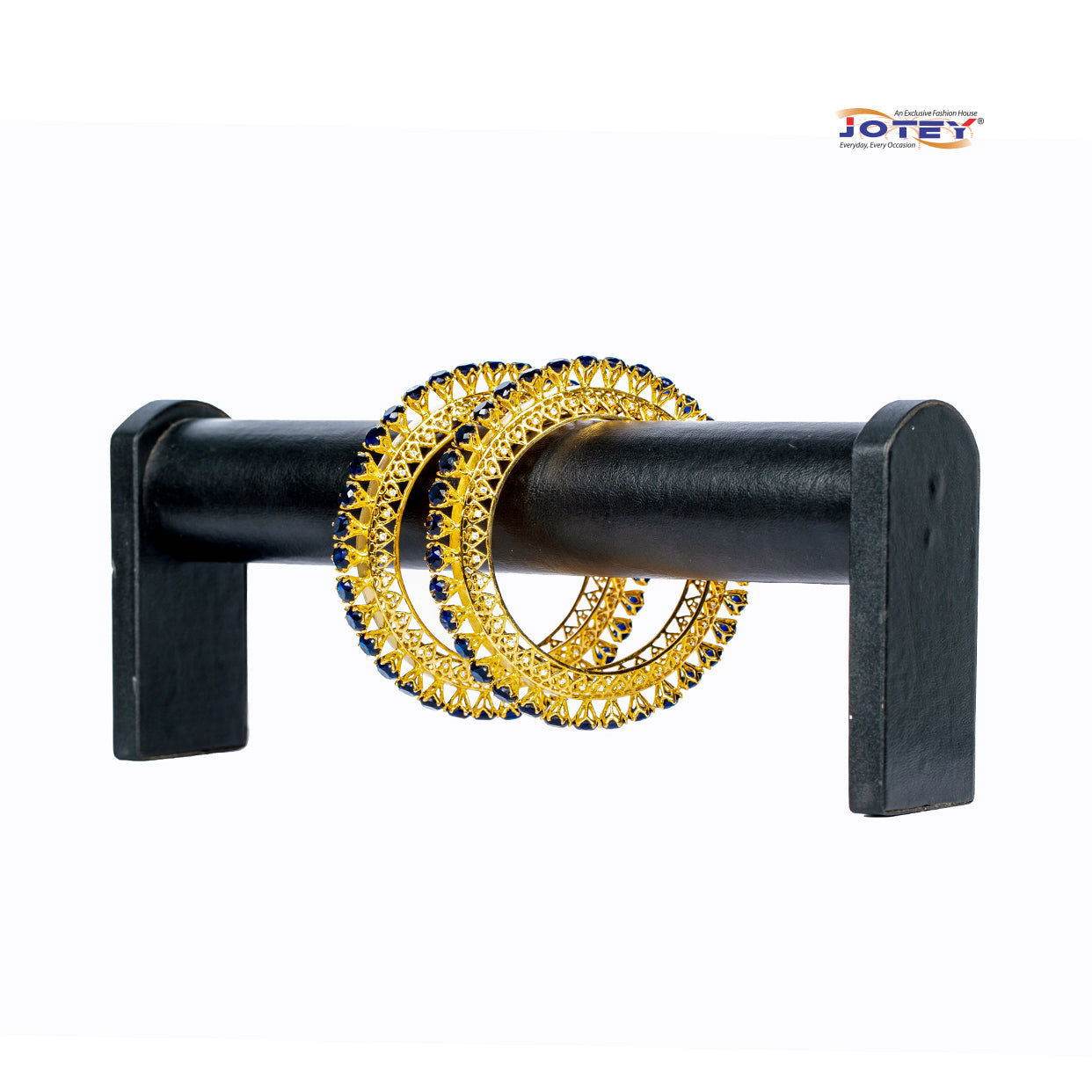 Gold Plated Navy blue Stone Bangles - Jotey