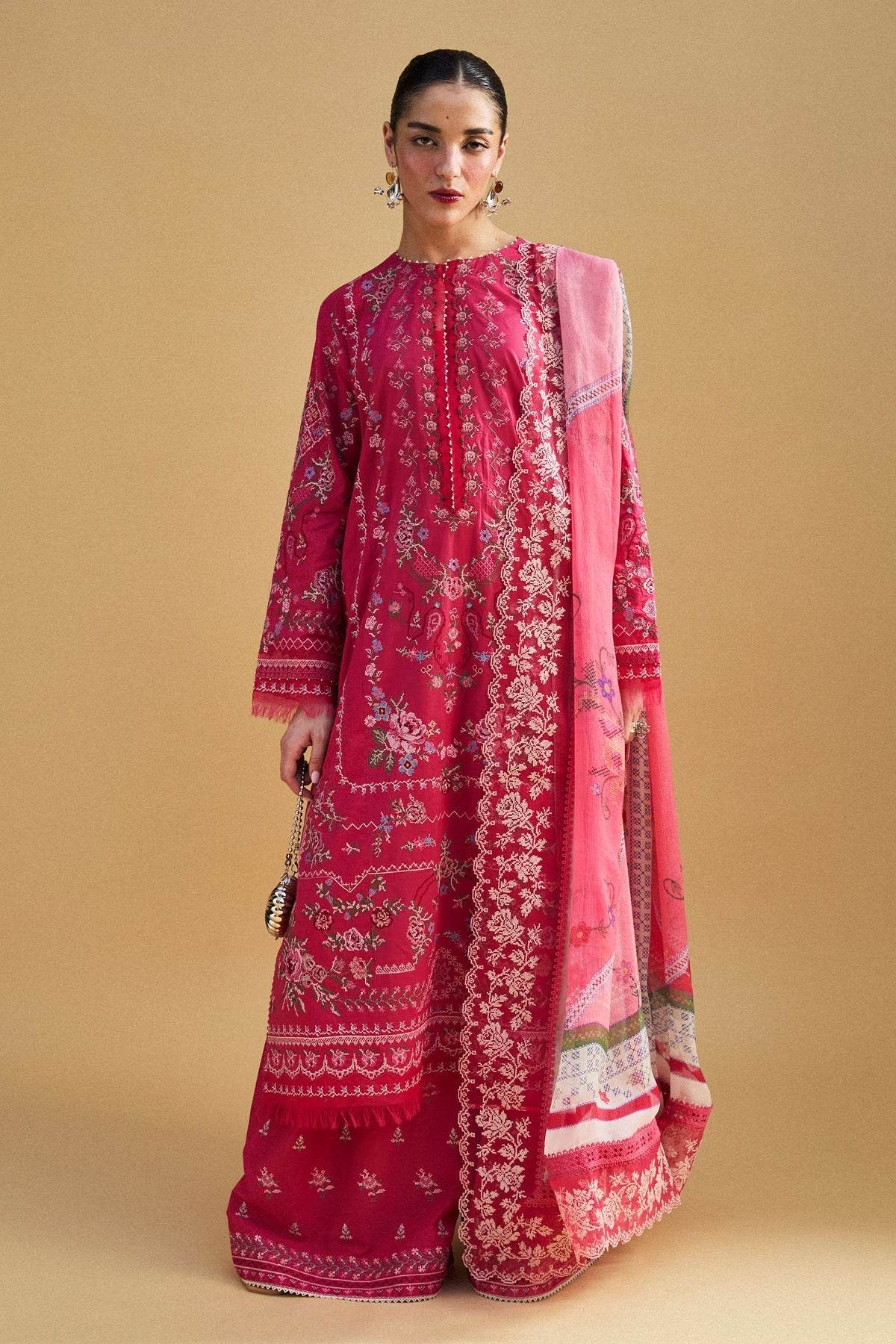 Zara Shahjahan Satori Embroidered Luxury Lawn Unstitched 3pcs - Jotey