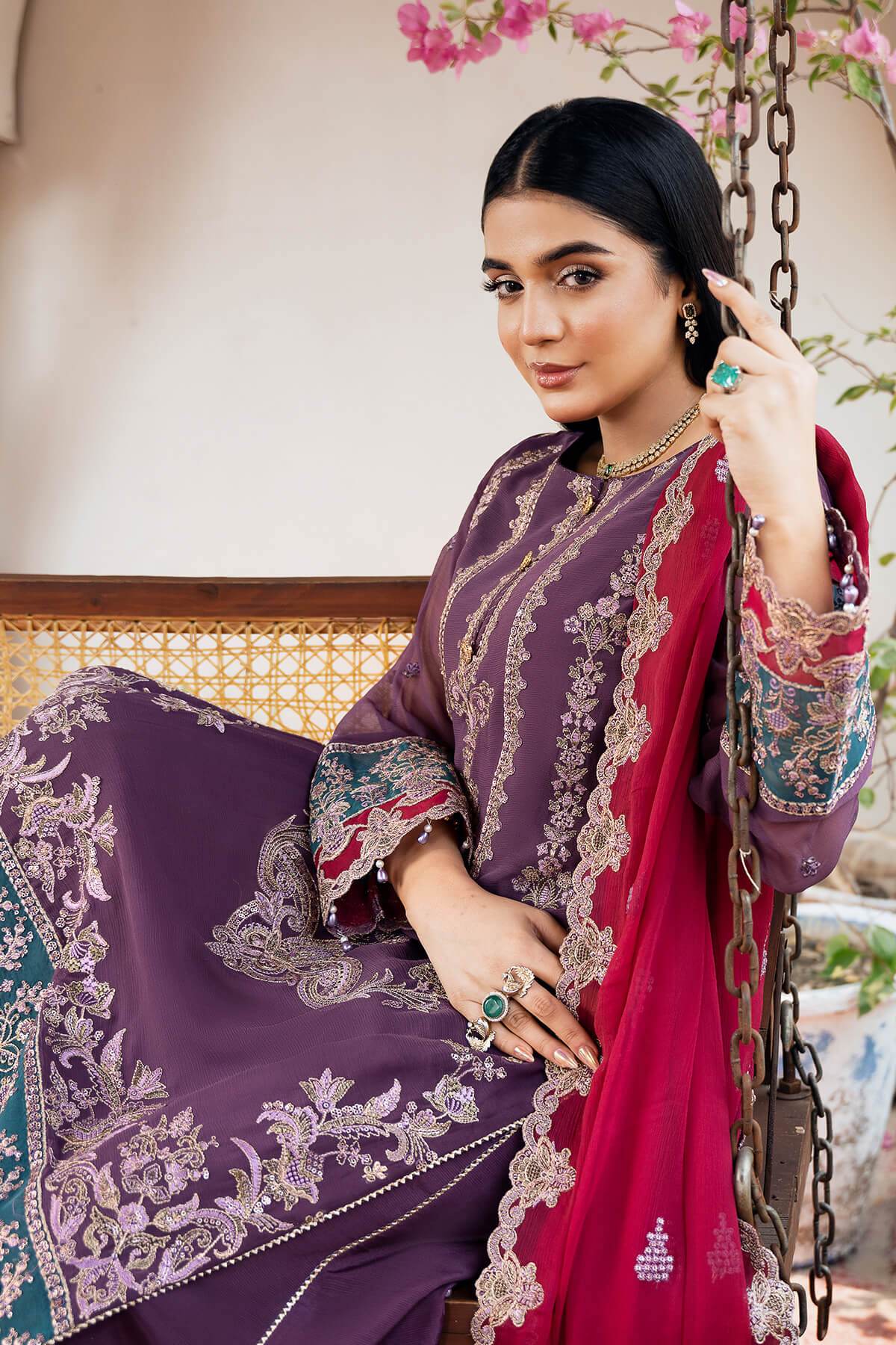 Sitarah By Serene Embroidered Luxury Chiffon Unstitched 3pcs - Jotey