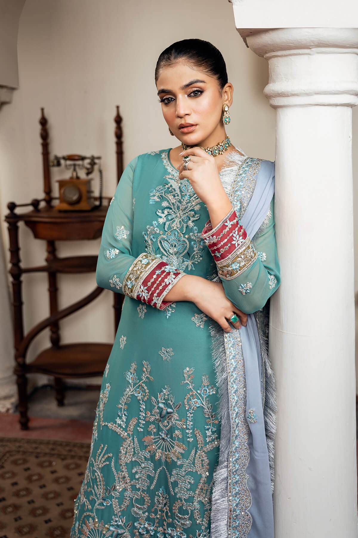 Sitarah By Serene Embroidered Luxury Chiffon Unstitched 3pcs - Jotey
