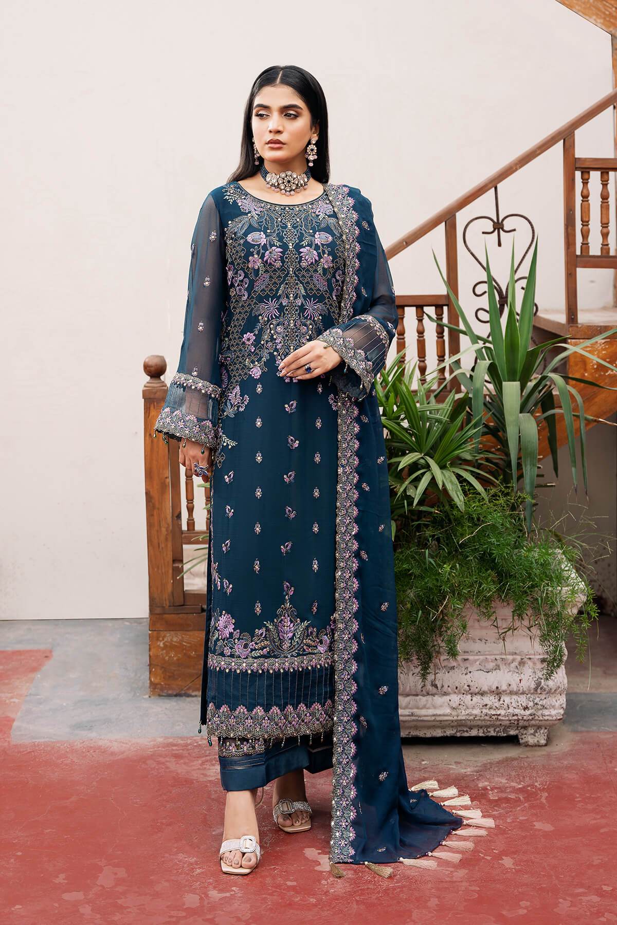 Sitarah By Serene Embroidered Luxury Chiffon Unstitched 3pcs - Jotey