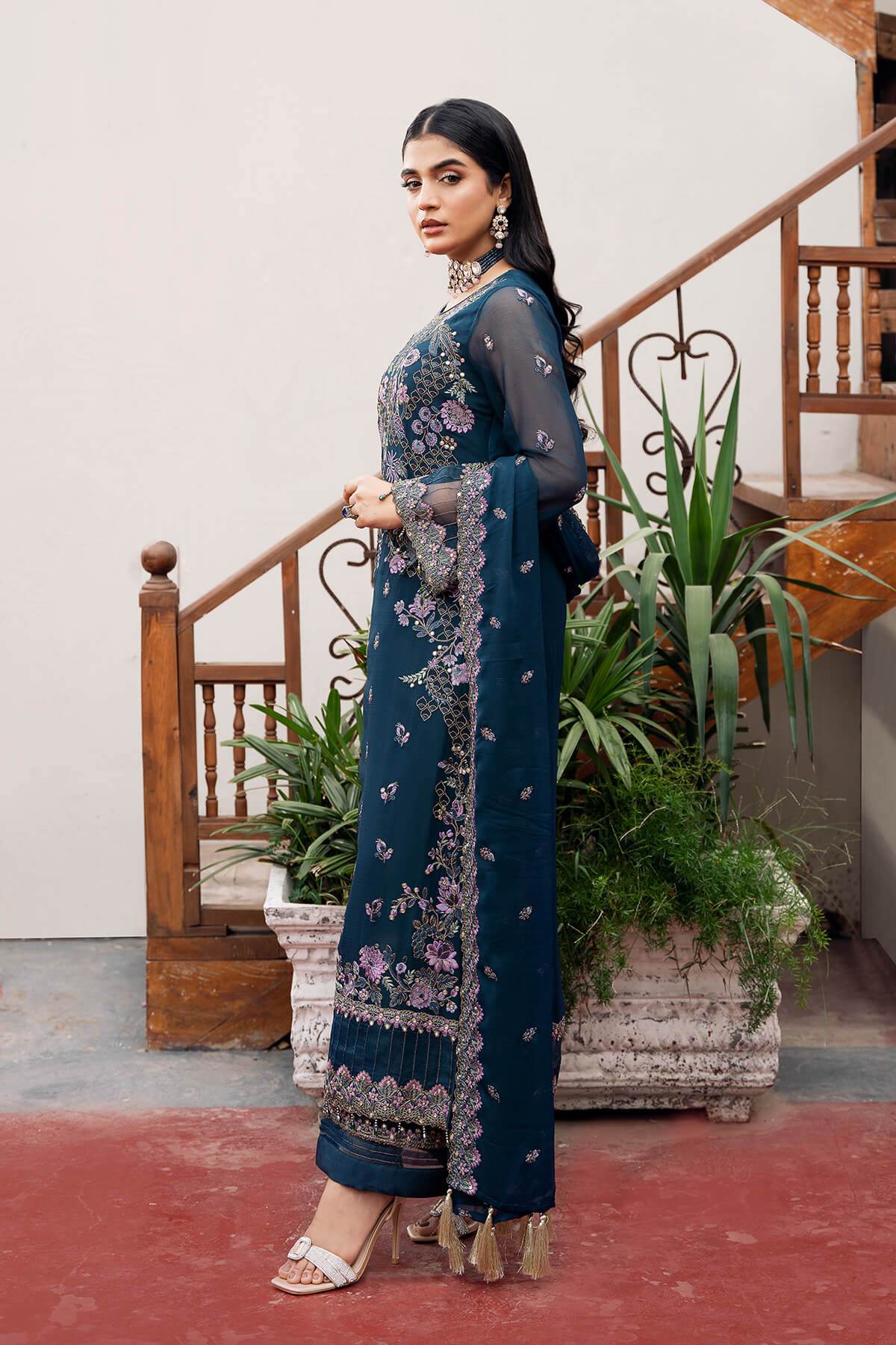 Sitarah By Serene Embroidered Luxury Chiffon Unstitched 3pcs - Jotey