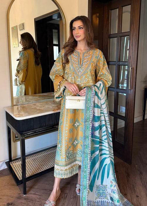 Siraa By Sadaf Fawad Khan Luxury Embroidered Lawn'25 Unstitched 3pcs - Jotey