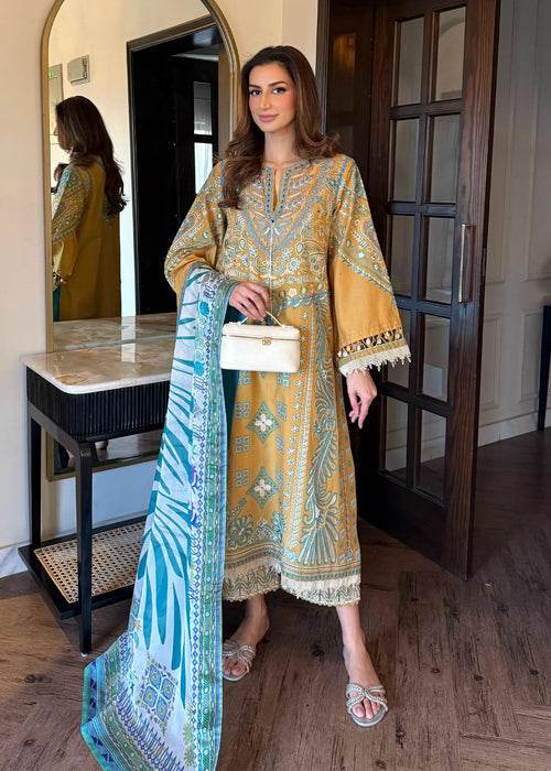 Siraa By Sadaf Fawad Khan Luxury Embroidered Lawn'25 Unstitched 3pcs - Jotey
