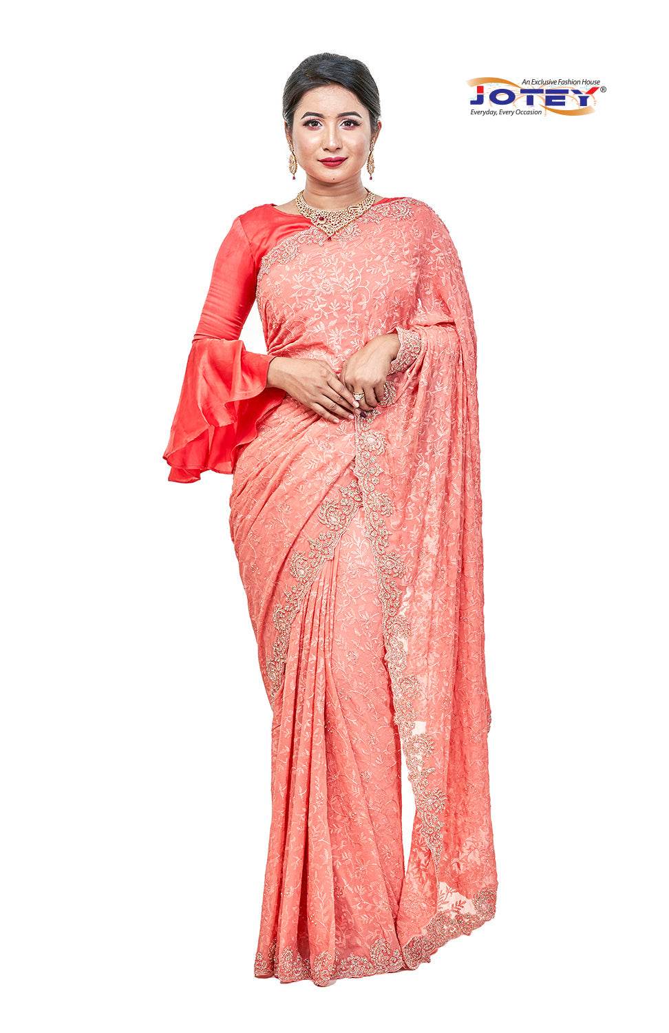 Lucknow Stone Work Chiffon Saree - Jotey