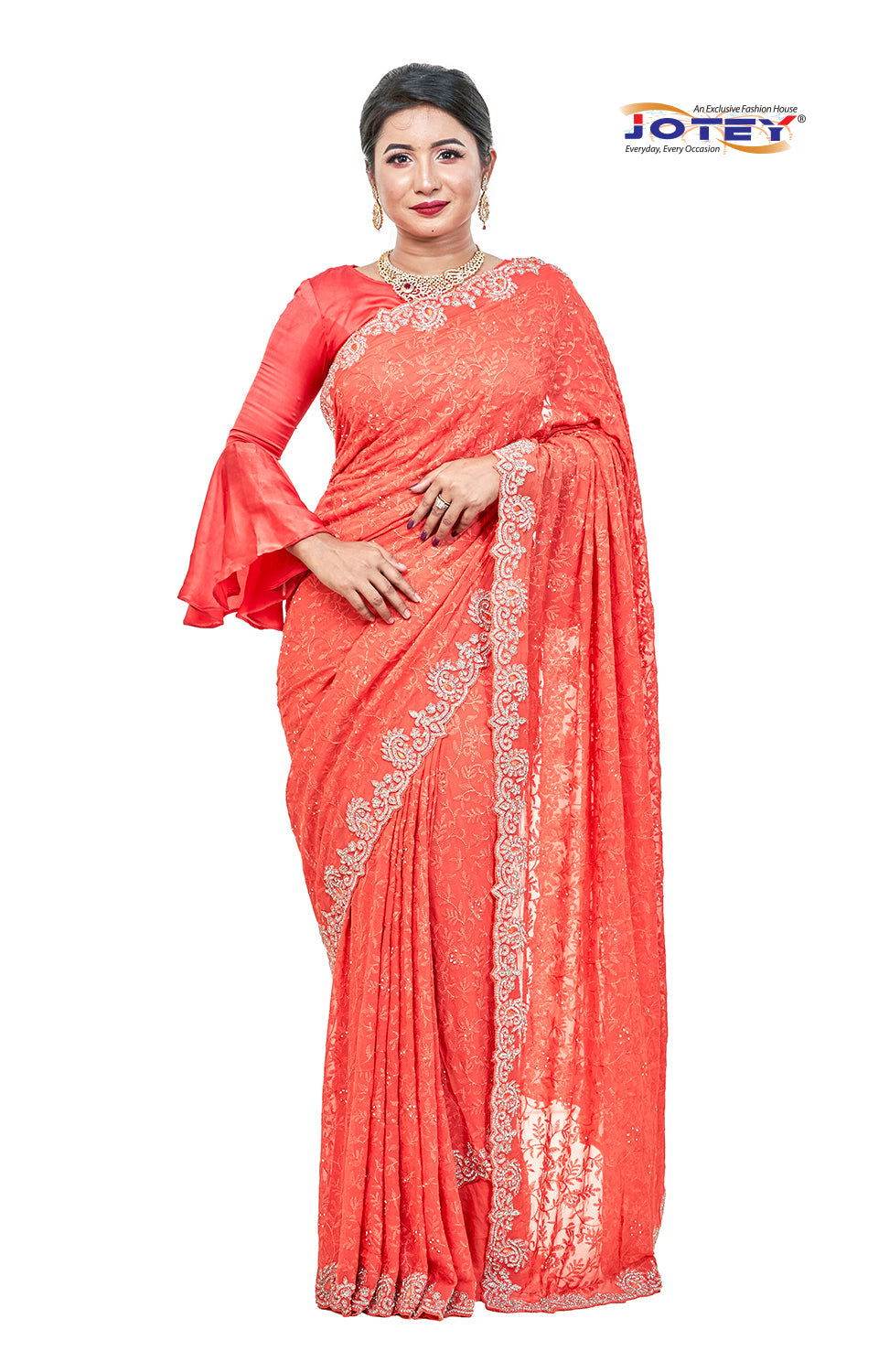 Lucknow Stone Work Chiffon Saree - Jotey