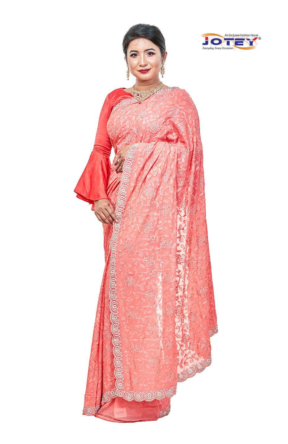 Lucknow Stone Work Chiffon Saree - Jotey