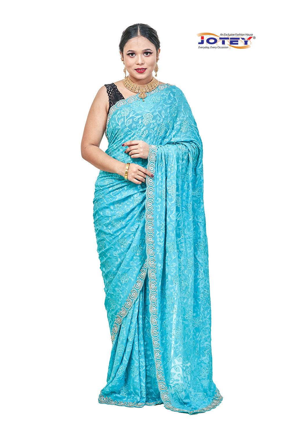 Lucknow Stone Work Chiffon Saree - Jotey
