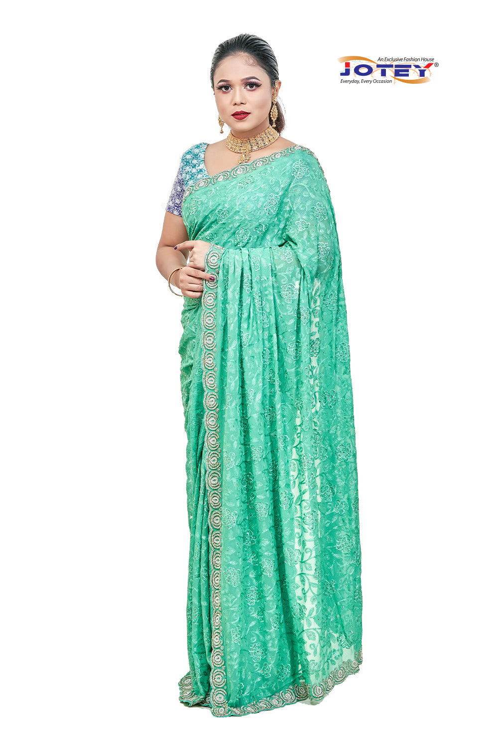 Lucknow Stone Work Chiffon Saree - Jotey