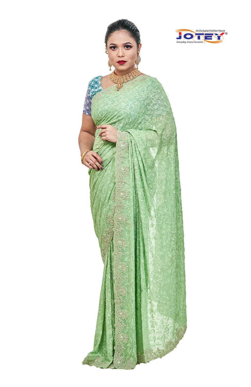 Lucknow Stone Work Chiffon Saree - Jotey