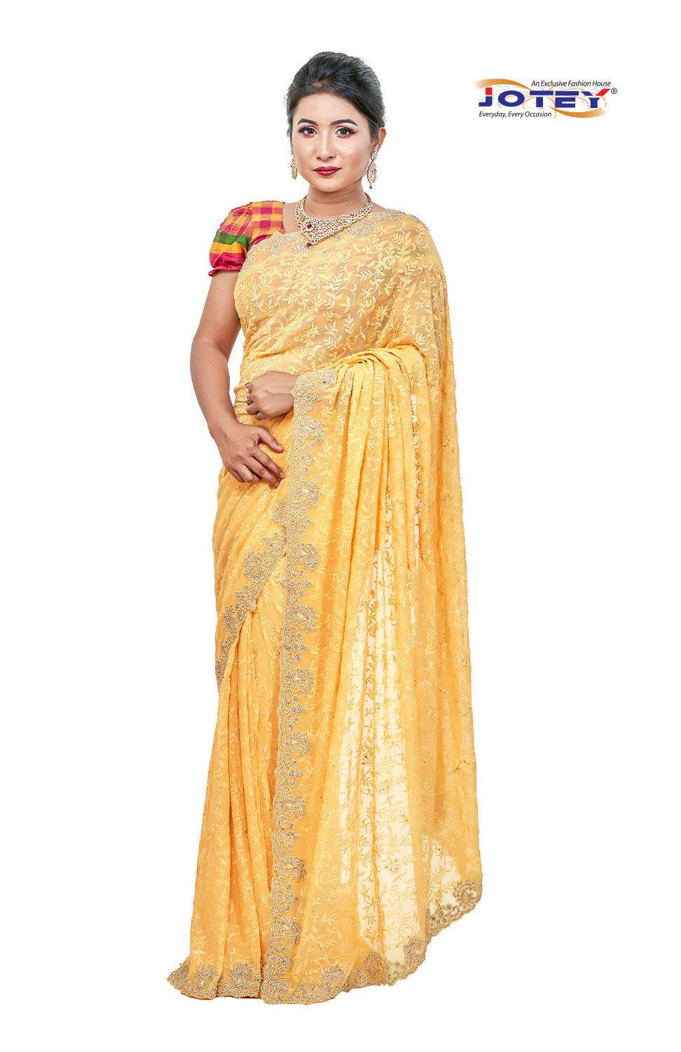 Lucknow Stone Work Chiffon Saree - Jotey