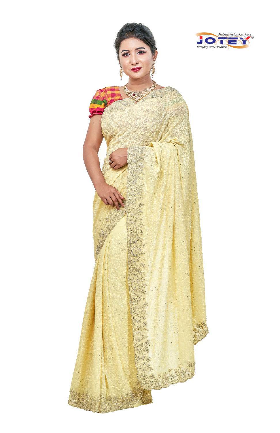 Lucknow Stone Work Chiffon Saree - Jotey