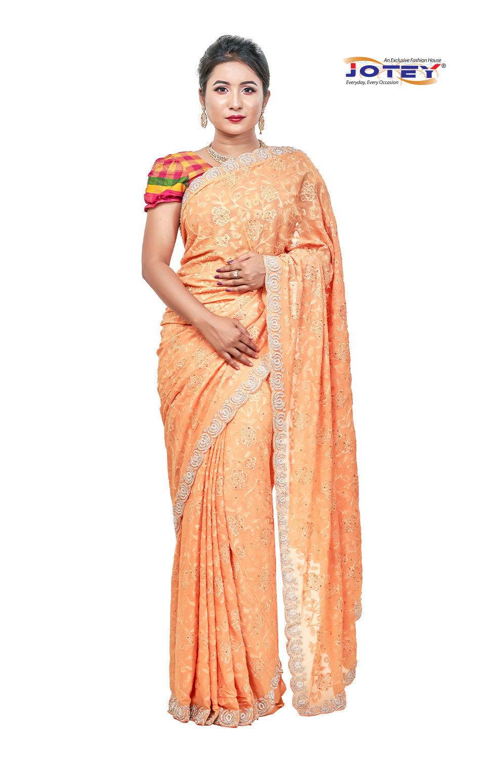 Lucknow Stone Work Chiffon Saree - Jotey